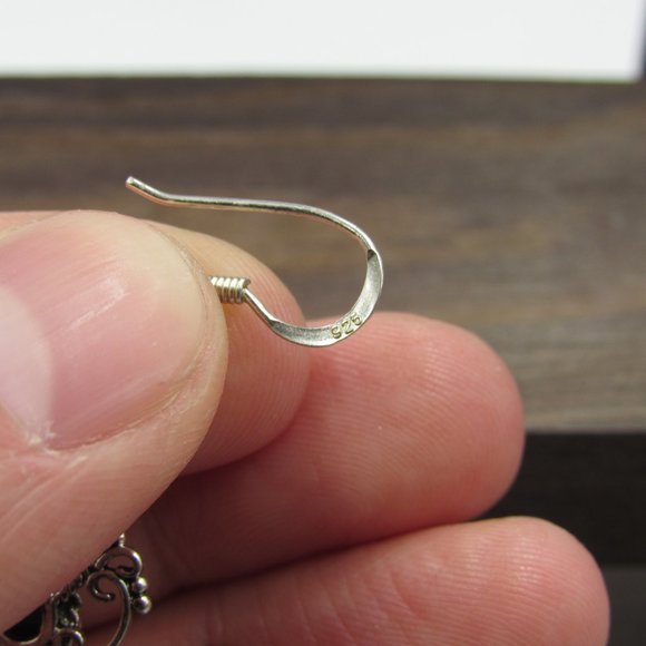 Sterling Silver Ornate Faux Stone Dangle Earrings - Picture 2 of 4